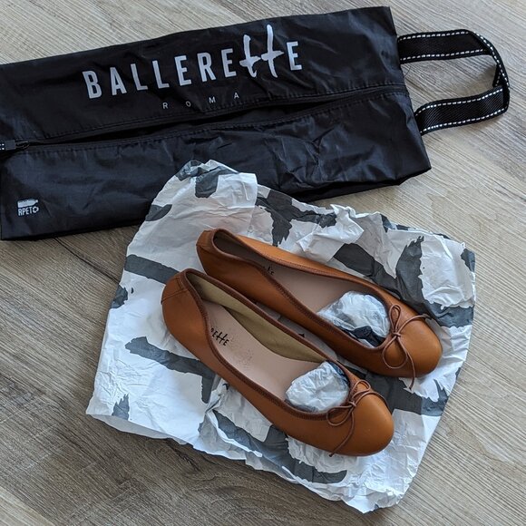 Ballerette Tan Leather Ballet Flats (Made in Italy) - Picture 3 of 6